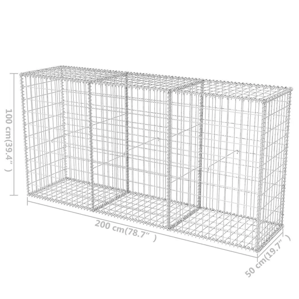 Gabion Basket 200x50x100cm Galvanised Steel Silver Weather Resistant Mesh for Retaining Wall Garden Fence