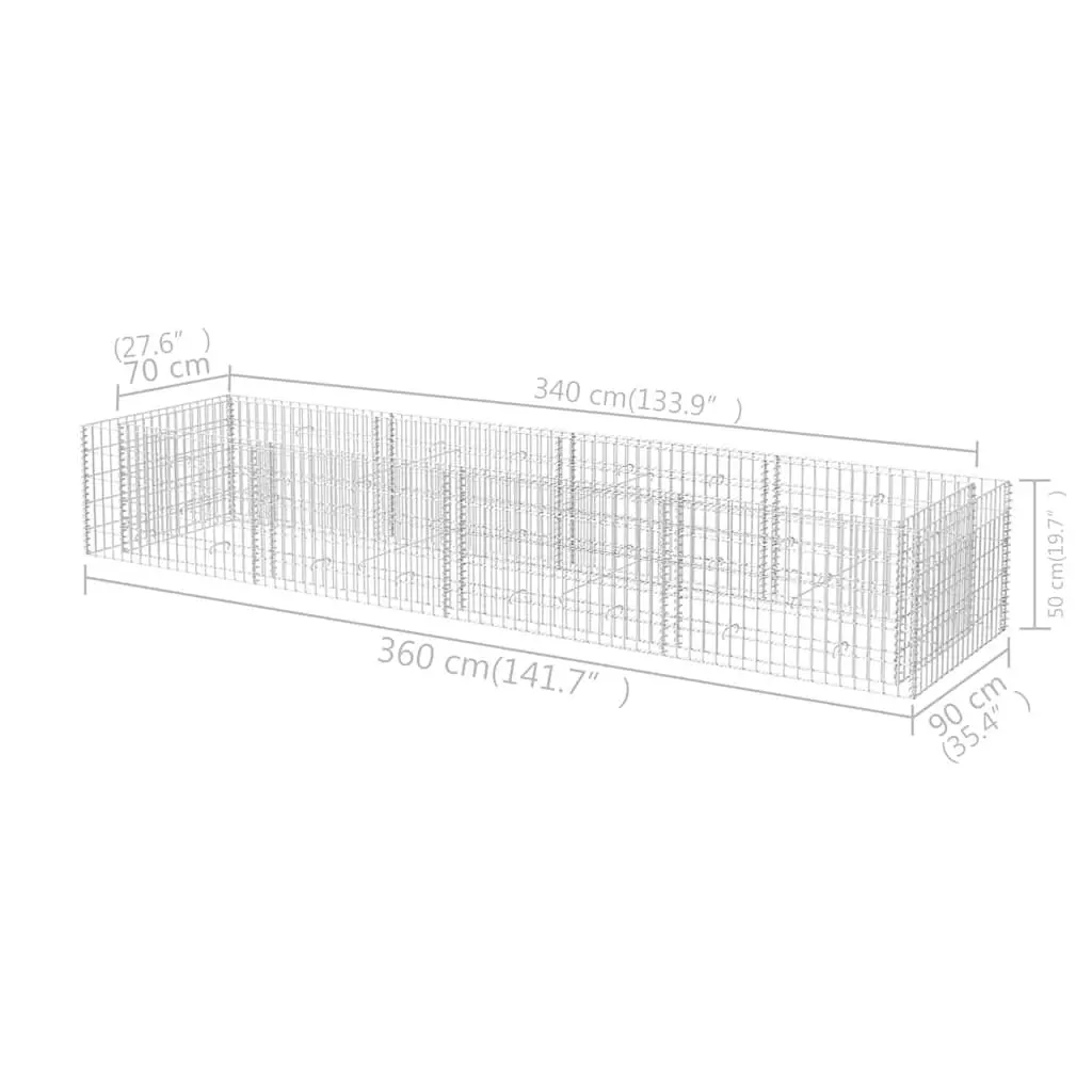 Gabion Raised Bed Garden Planter Border Box Galvanised Steel 360x90x50cm Silver