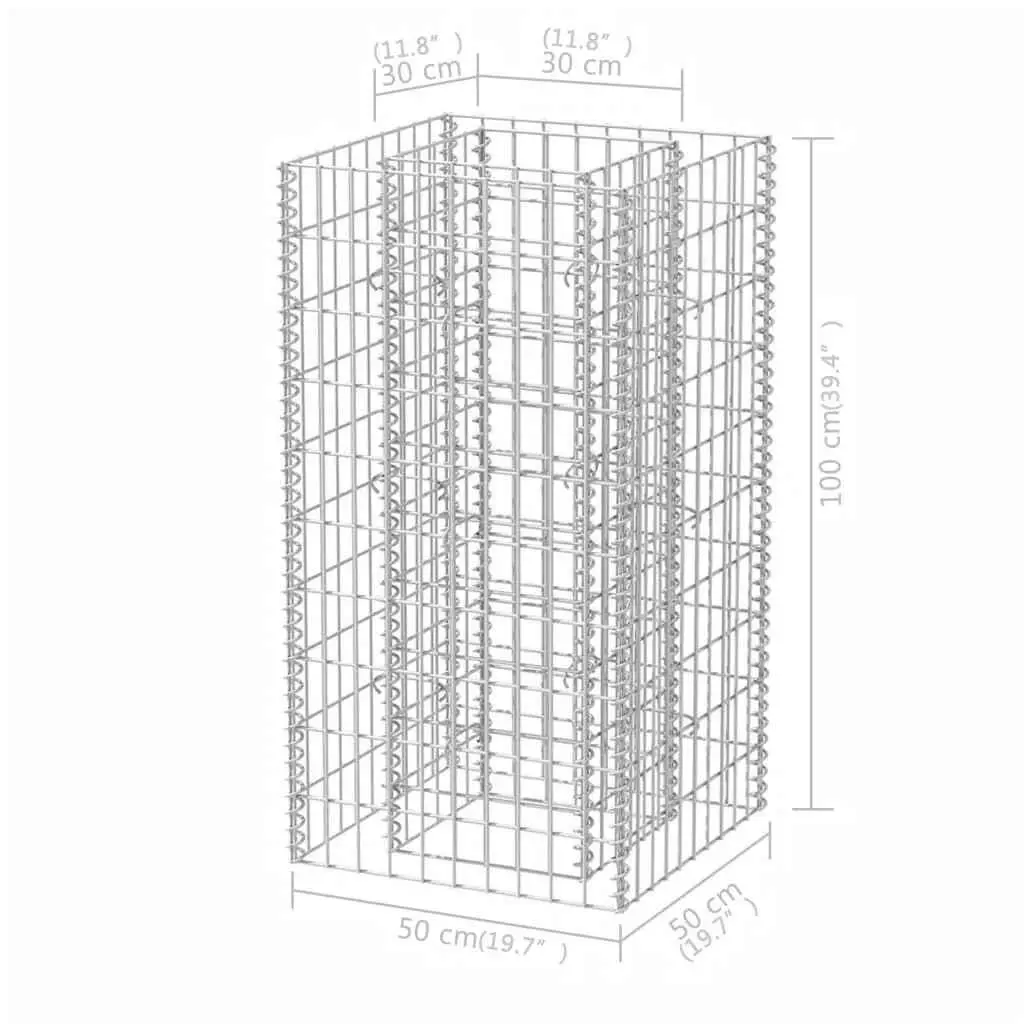 Gabion Planter Border Galvanised Steel 50x50x100cm Silver Garden Edging for Flowers and Plants