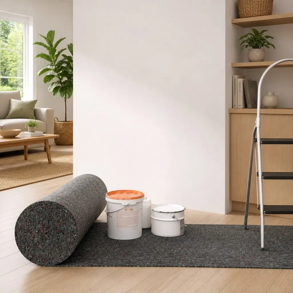 Painter Fleece Dust Sheet Non-slip Absorbent 50m x 1m Grey Nonwoven with PE-film Backing