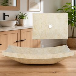 Practical Cream Rectangular Marble Basin for Bathrooms