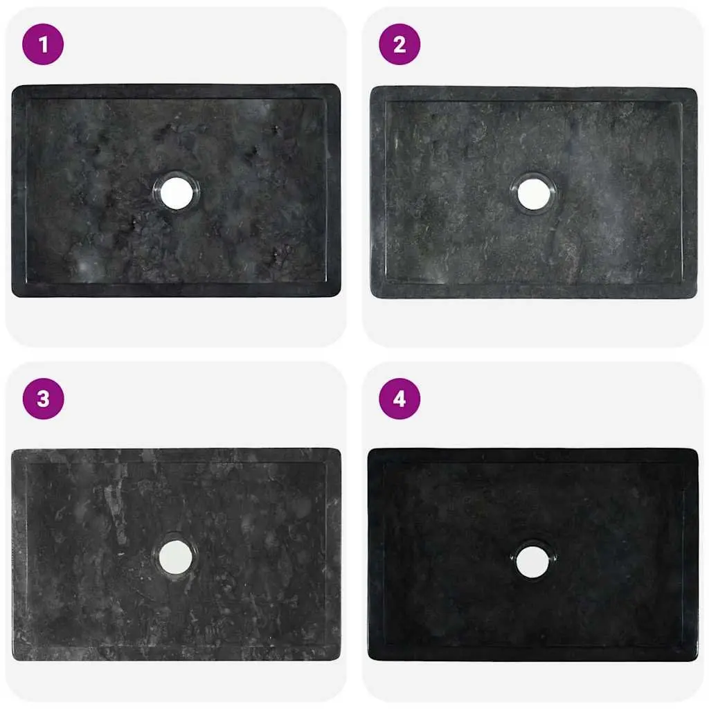 Bathroom Sink Handmade Natural River Stone Rectangular 45x30x12 cm Black High Gloss