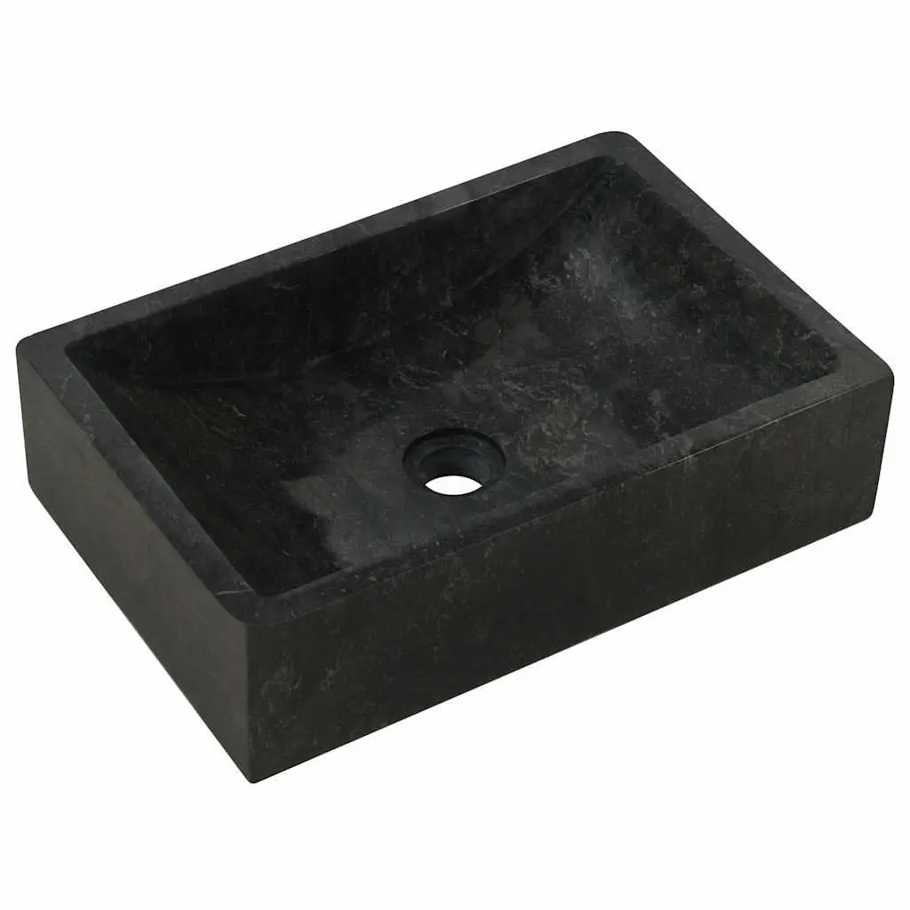 Bathroom Sink Handmade Natural River Stone Rectangular 45x30x12 cm Black High Gloss