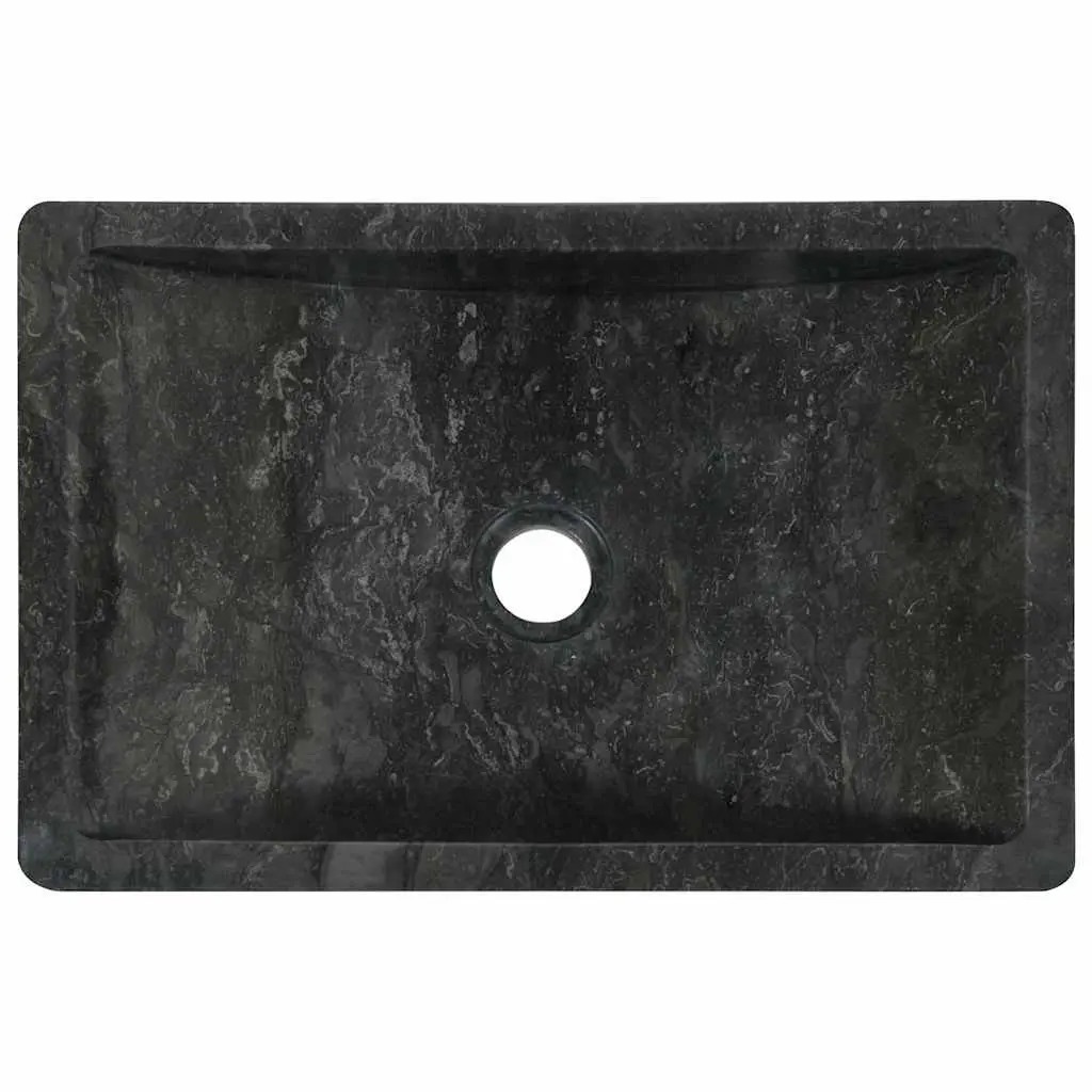 Bathroom Sink Handmade Natural River Stone Rectangular 45x30x12 cm Black High Gloss