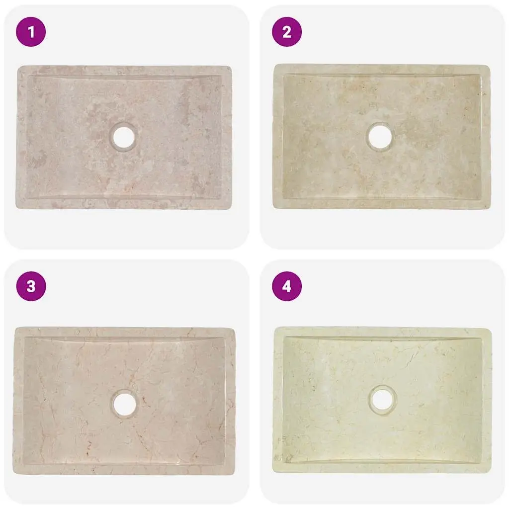 Bathroom Basin Sink Natural River Stone Rectangular 45x30x12cm Cream