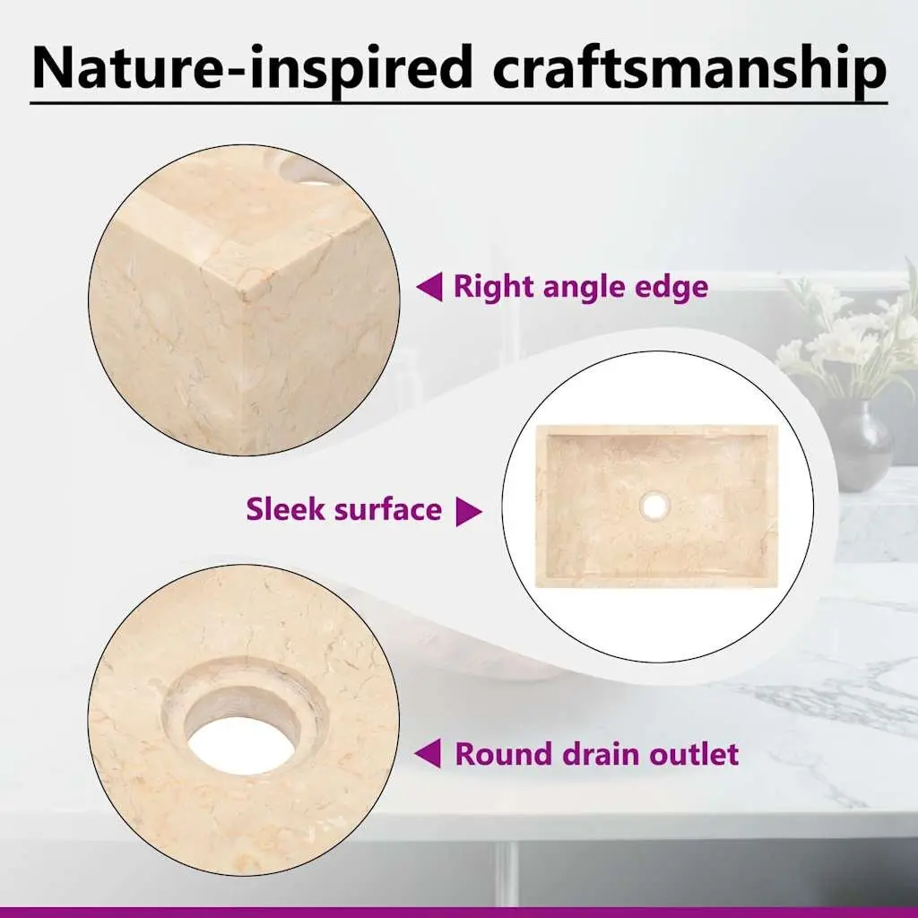 Bathroom Basin Sink Natural River Stone Rectangular 45x30x12cm Cream