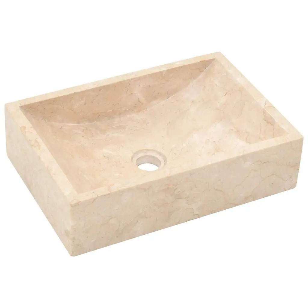 Bathroom Basin Sink Natural River Stone Rectangular 45x30x12cm Cream
