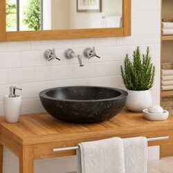 Practical Black River Stone Basin Sink for Home Use
