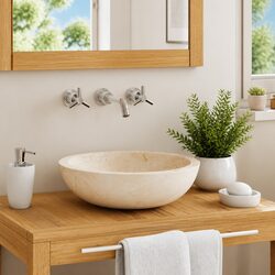 Bathroom Basin Sink 40x12 cm Cream Rectangular Handmade River Stone Washroom