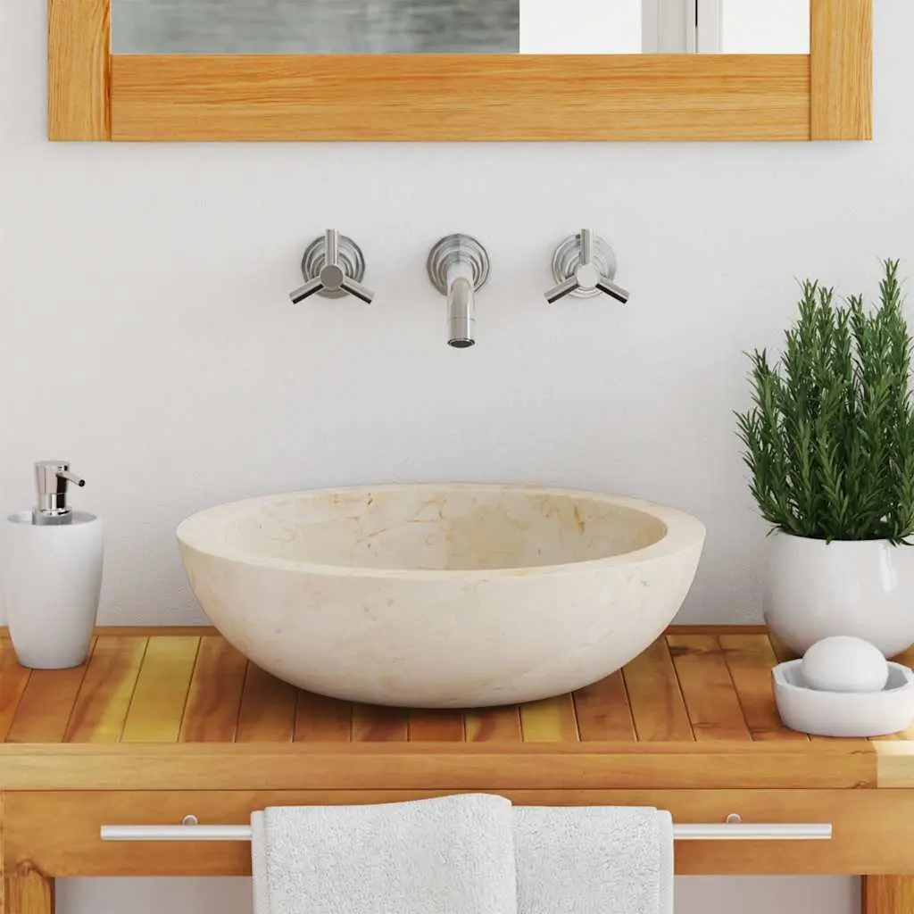 Bathroom Sink Rectangular Handmade Cream Natural River Stone 40x12cm
