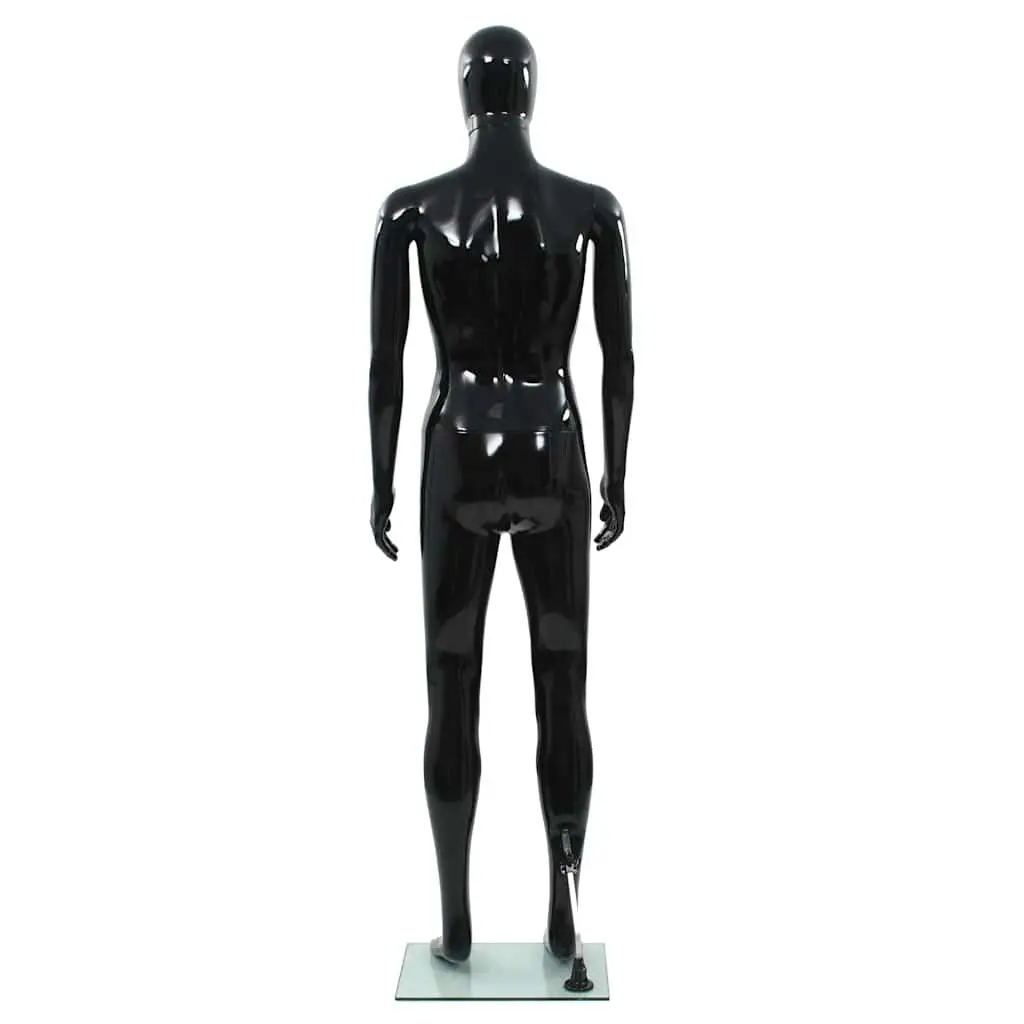 Full Body Male Mannequin Polypropylene 185cm Glossy Black with Glass Base