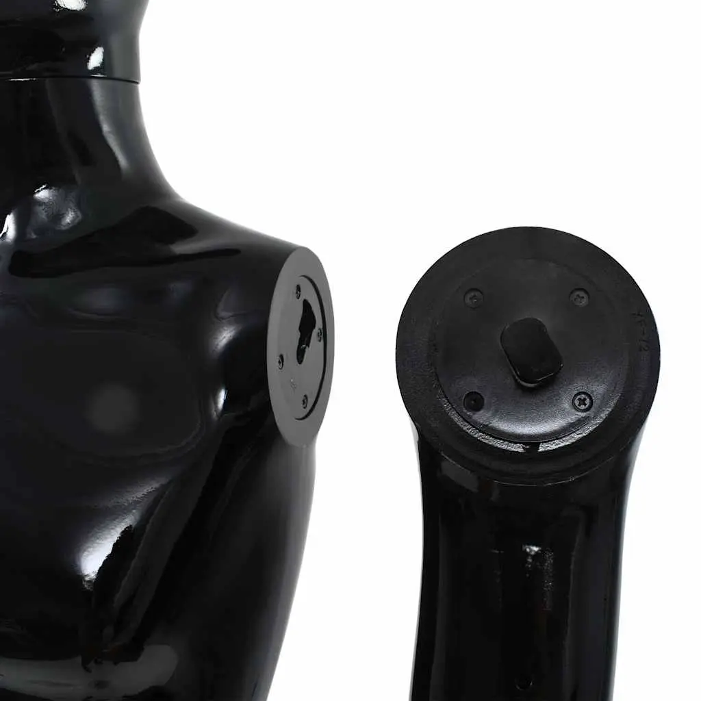 Full Body Male Mannequin Polypropylene 185cm Glossy Black with Glass Base
