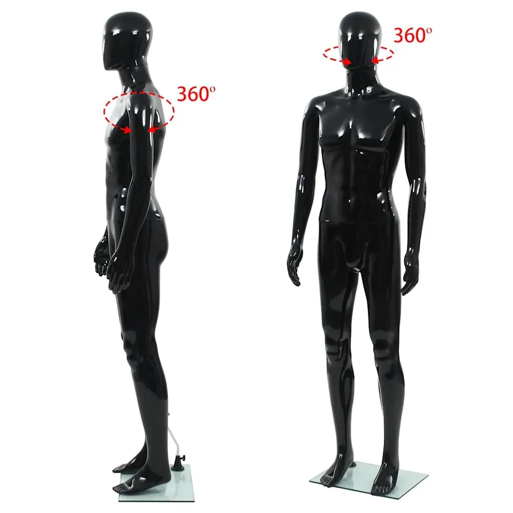 Full Body Male Mannequin Polypropylene 185cm Glossy Black with Glass Base
