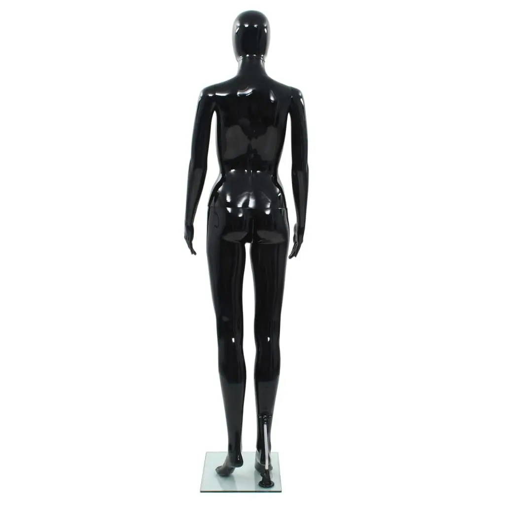 Female Mannequin Full Body 175cm Black Glossy with Glass Base and Aluminium Stand Retail Display