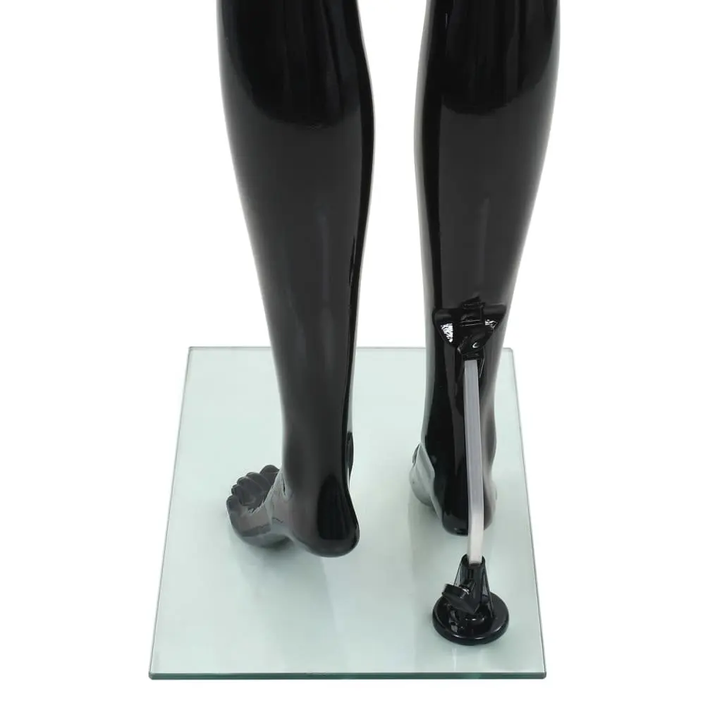 Female Mannequin Full Body 175cm Black Glossy with Glass Base and Aluminium Stand Retail Display