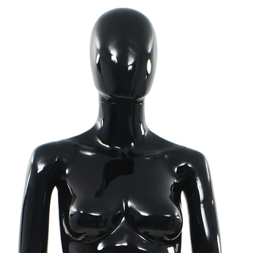 Female Mannequin Full Body 175cm Black Glossy with Glass Base and Aluminium Stand Retail Display