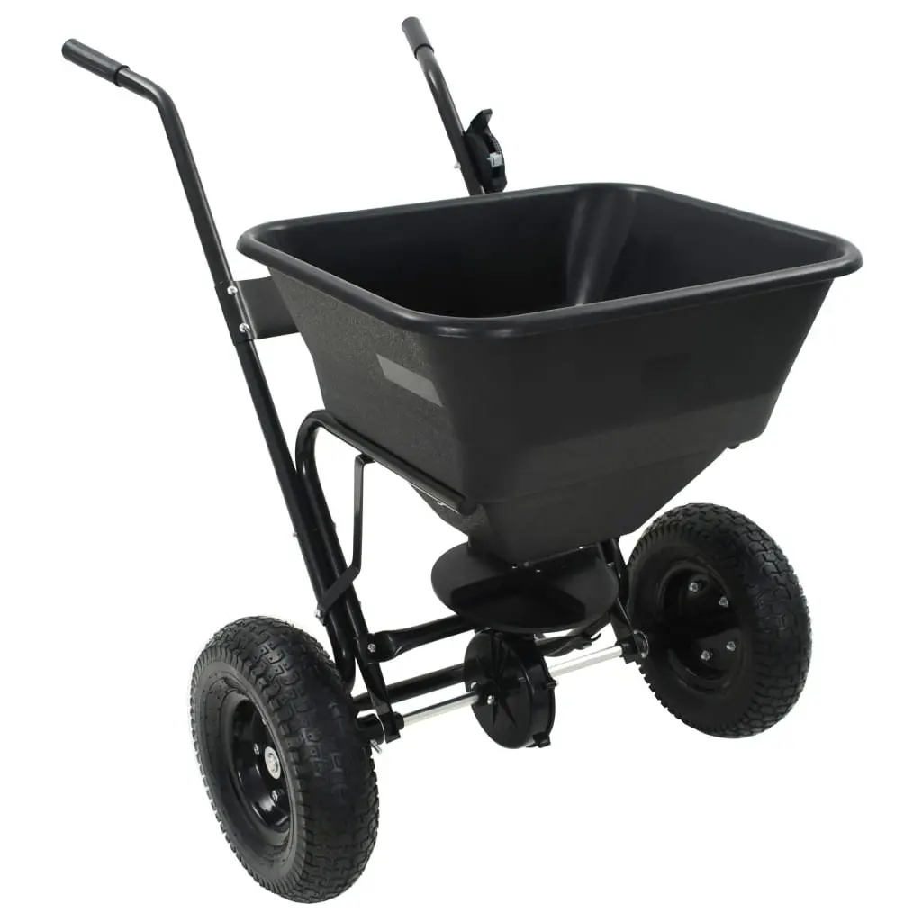 Walk Behind Spreader 45L Corrosion Resistant Tubular Steel Frame Black for Fertilizer Seed and Salt Distribution