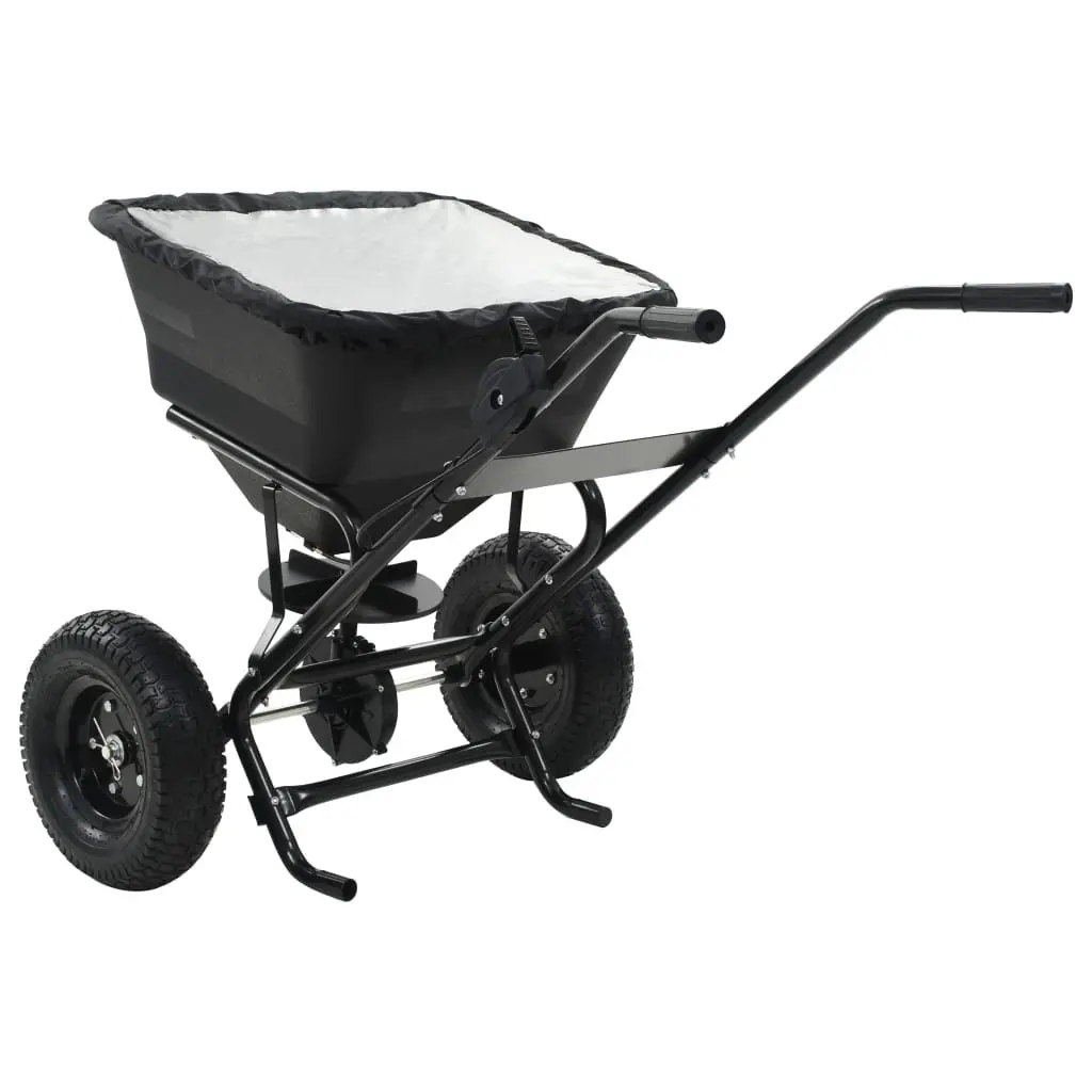 Walk Behind Spreader 45L Corrosion Resistant Tubular Steel Frame Black for Fertilizer Seed and Salt Distribution