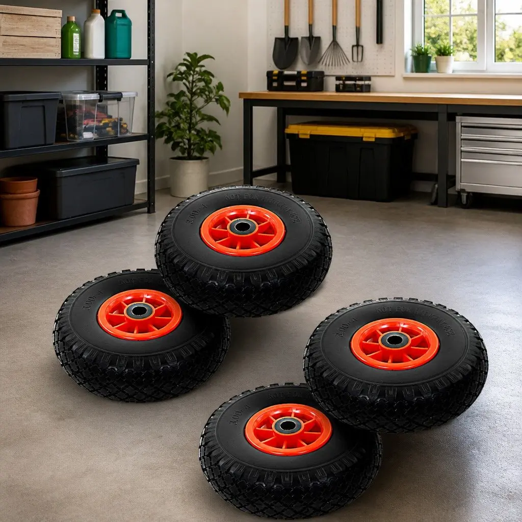 Sack Truck Wheels Solid PU Puncture-Proof Heavy-Duty 3.00-4 4 Piece