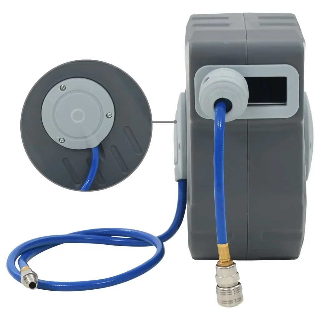 Retractable Air Hose Reel Grey 12m 1/4 Inch Pneumatic Tool Automatic for Garage
