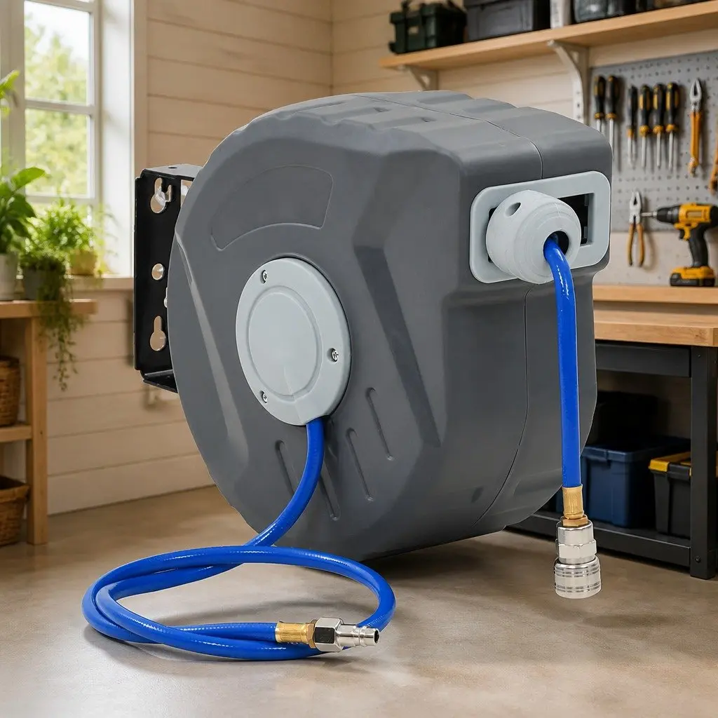 Pneumatic Hose Organiser Automatic Retractable Air Hose Reel 12M 3/8 Inch Grey