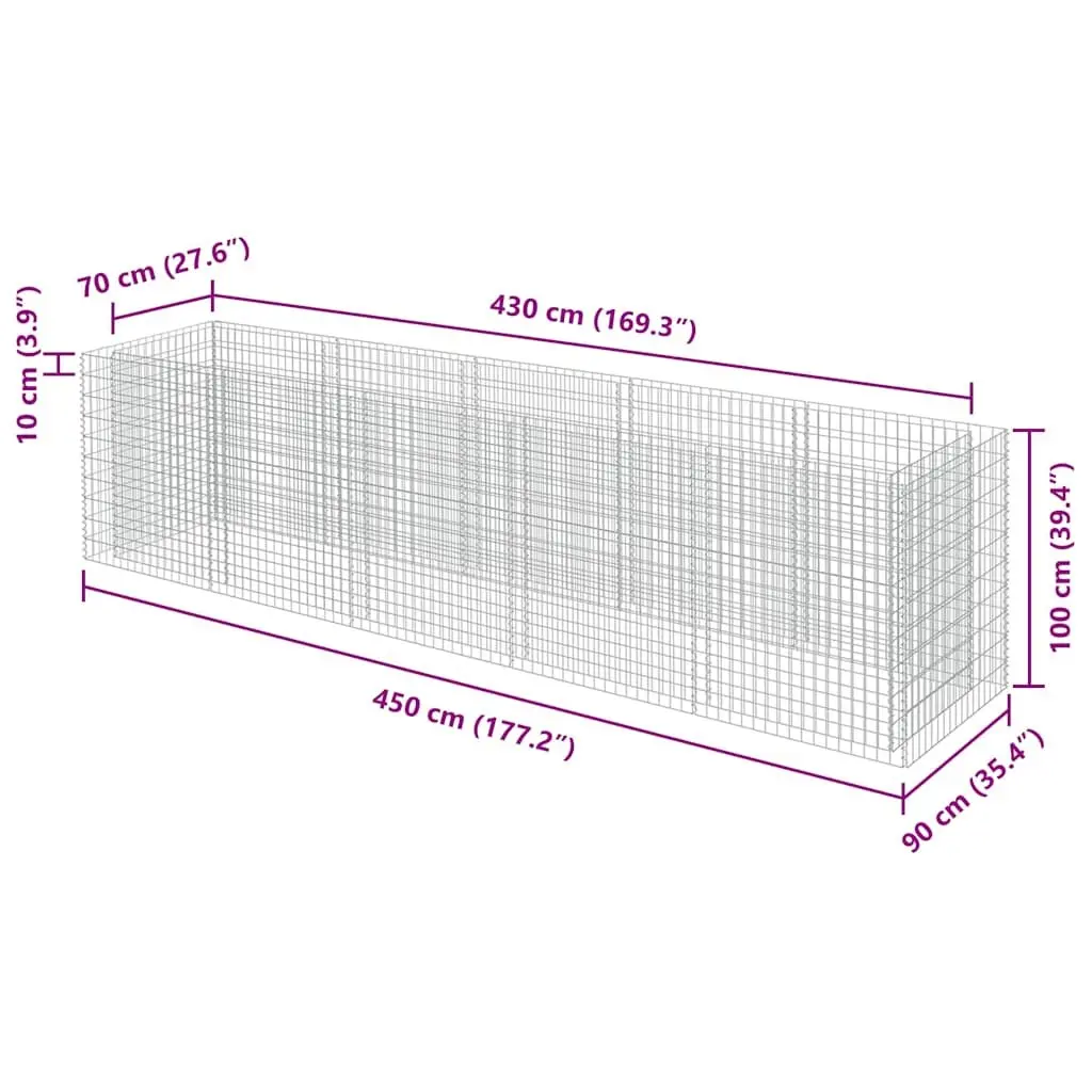 Raised Bed Galvanised Steel Planter 450x90x100cm Silver Garden Border