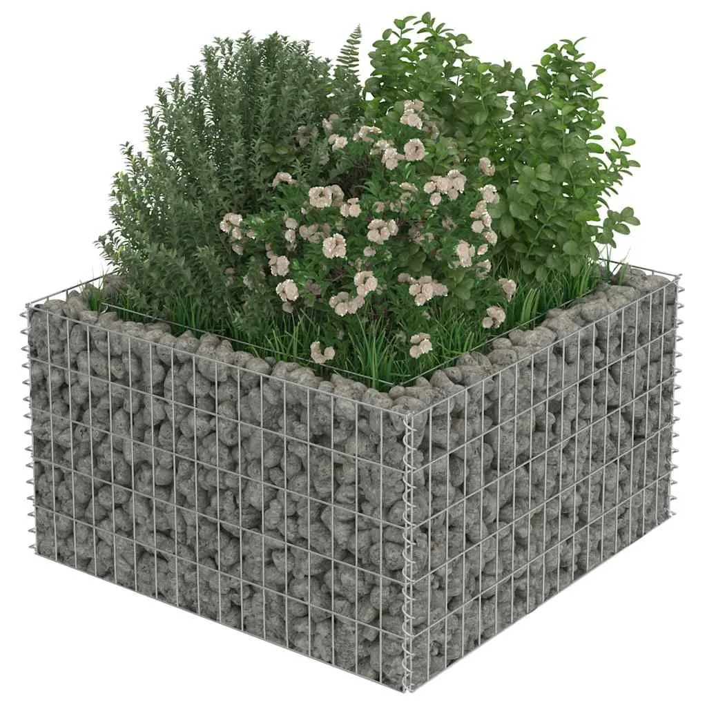 Raised Bed Planter Gabion Galvanised Steel Silver 90x90x50cm Outdoor Garden Border