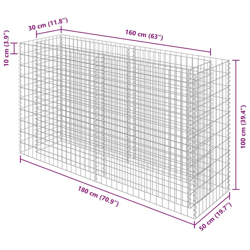 Raised Garden Bed Silver Galvanised Steel 180x50x100cm Mesh Construction Planter