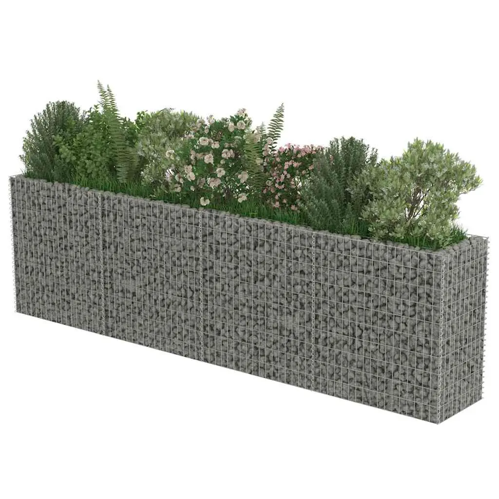 Gabion Planter Box Raised Garden Bed Silver Galvanised Steel 100cm Height 360cm Length 50cm Width