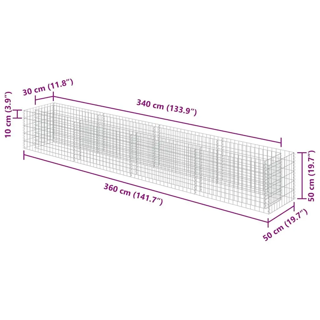 Gabion Raised Bed Garden Planter Steel 360x50x50cm Silver