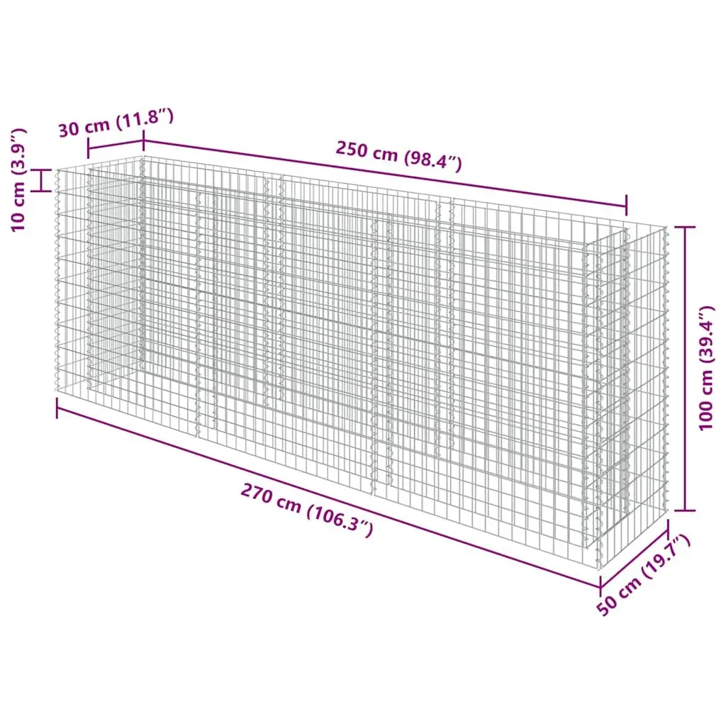 Raised Garden Bed Galvanised Steel 270x50x100cm Silver Outdoor Planter