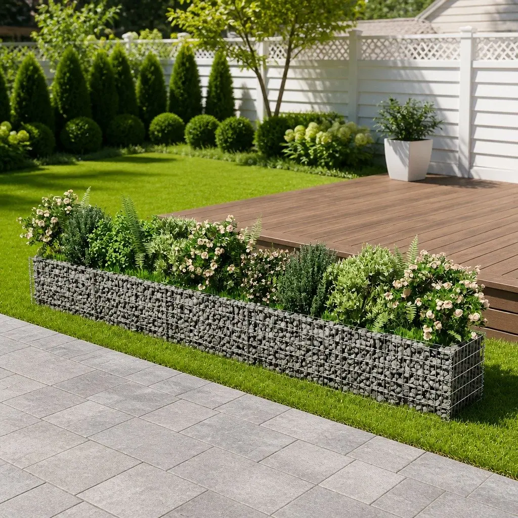 Gabion Planter Bed Galvanised Steel 450x50x50cm Silver Weather Resistant for Flowers and Plants