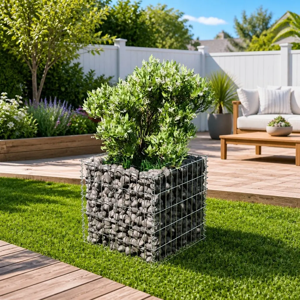 Gabion Raised Bed Galvanised Steel 50x50x50 cm Silver Garden Planter Border Box