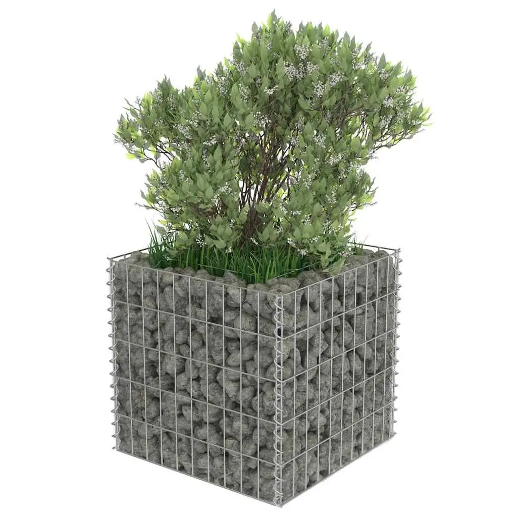 Gabion Raised Bed Galvanised Steel 50x50x50 cm Silver Garden Planter Border Box