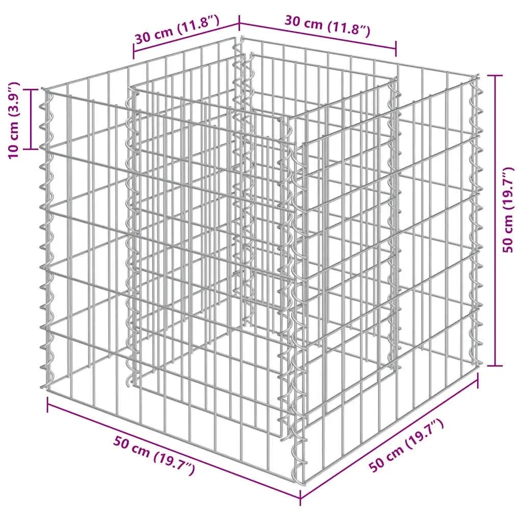 Gabion Raised Bed Galvanised Steel 50x50x50 cm Silver Garden Planter Border Box