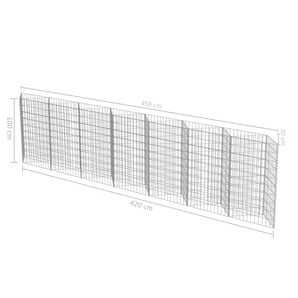 Gabion Wall Panel Galvanised Steel 450x30x100cm Silver
