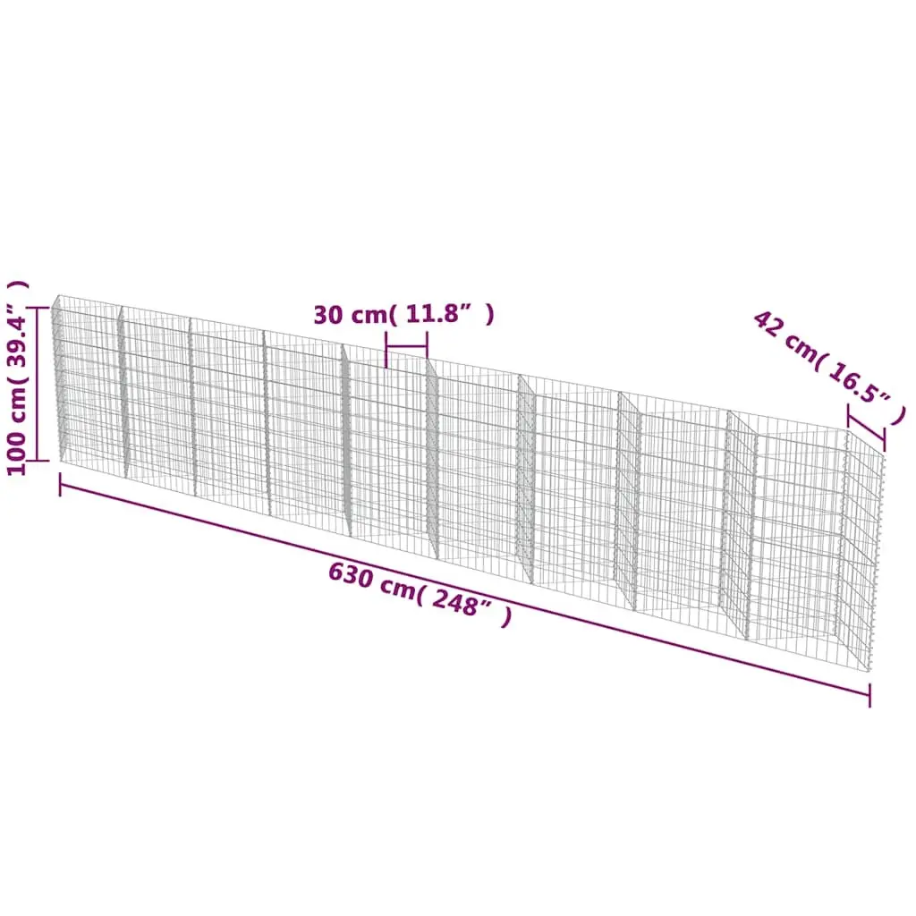 Gabion Wall Panel Galvanised Steel 630 x 30 x 100 cm Silver Retaining Barrier Garden Planter Outdoor