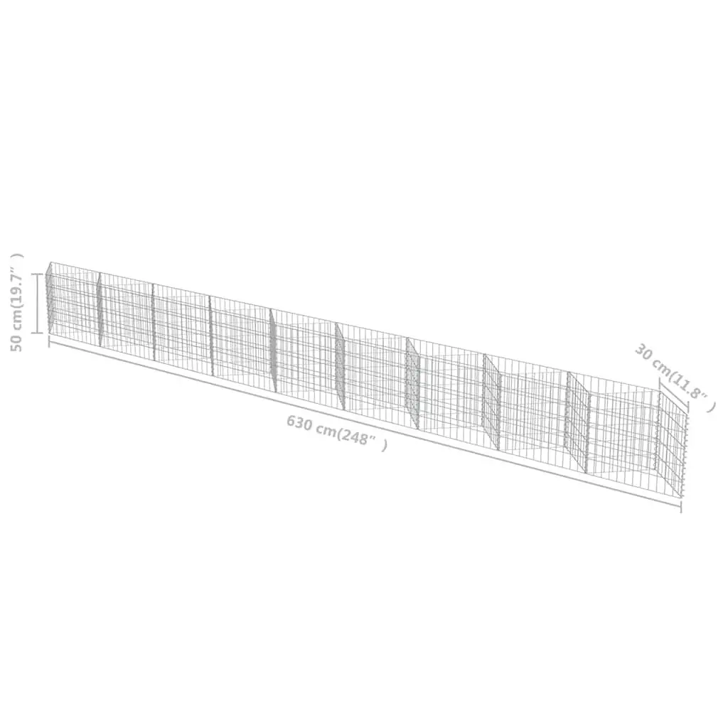 Gabion Panel Raised Bed Planter 630x30x50cm Galvanised Steel Silver Garden Barrier Retaining Wall