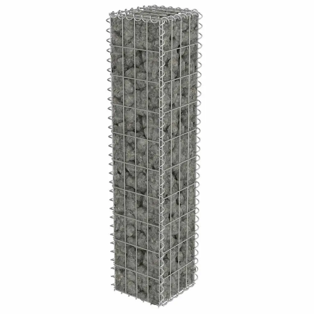 Gabion Basket Galvanised Steel Retaining Barrier 20x20x100cm with Covers Silver