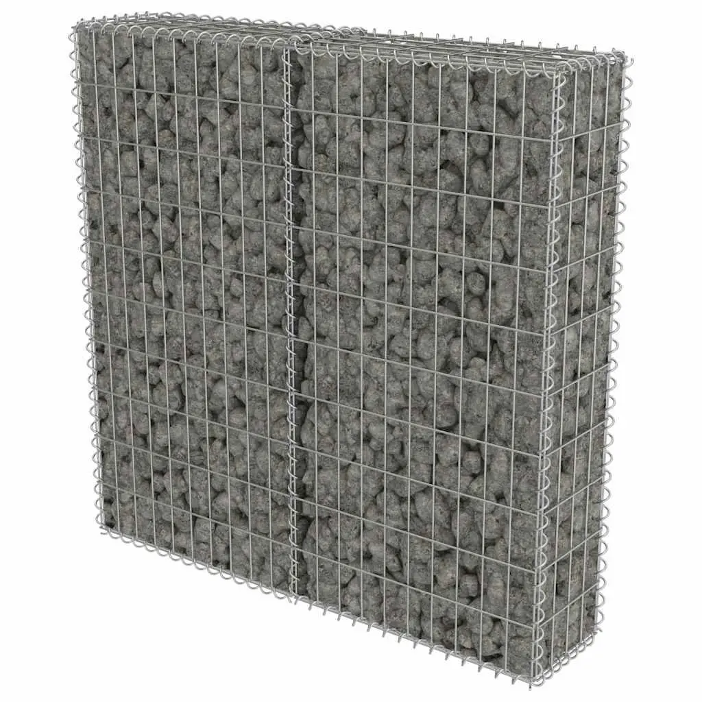 Gabion Fence Panel Galvanised Steel 100cm x 20cm x 100cm Silver Welded Mesh Construction
