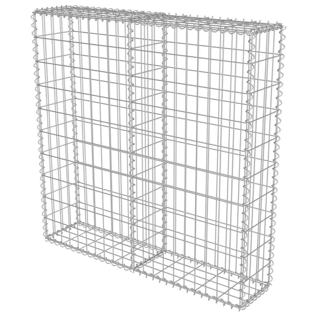 Gabion Fence Panel Galvanised Steel 100cm x 20cm x 100cm Silver Welded Mesh Construction