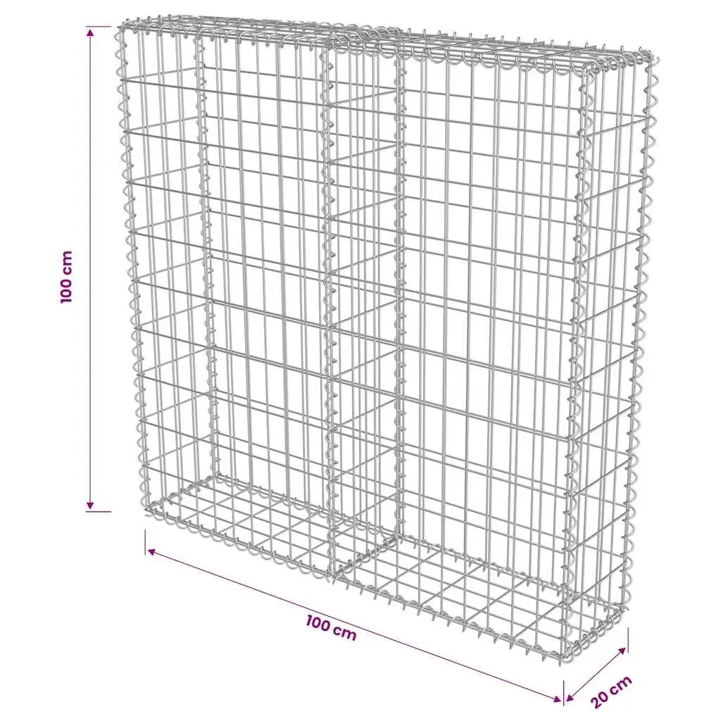Gabion Fence Panel Galvanised Steel 100cm x 20cm x 100cm Silver Welded Mesh Construction