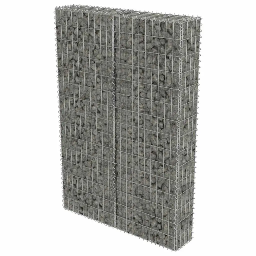 Gabion Retaining Barrier Galvanised Steel Silver 150cm Height 100cm Width 20cm Depth with Covers for Landscape Applications