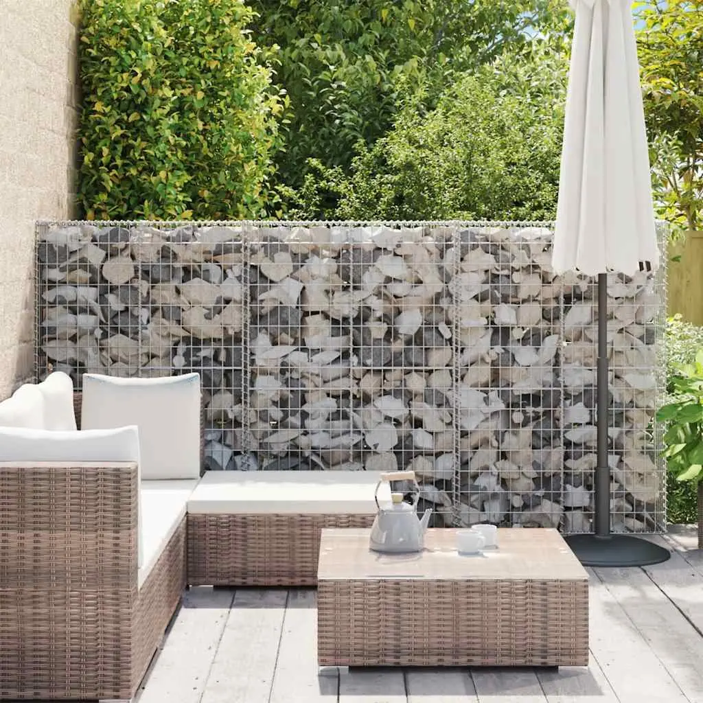 Gabion Retaining Barrier Galvanised Steel Silver 150cm Height 100cm Width 20cm Depth with Covers for Landscape Applications