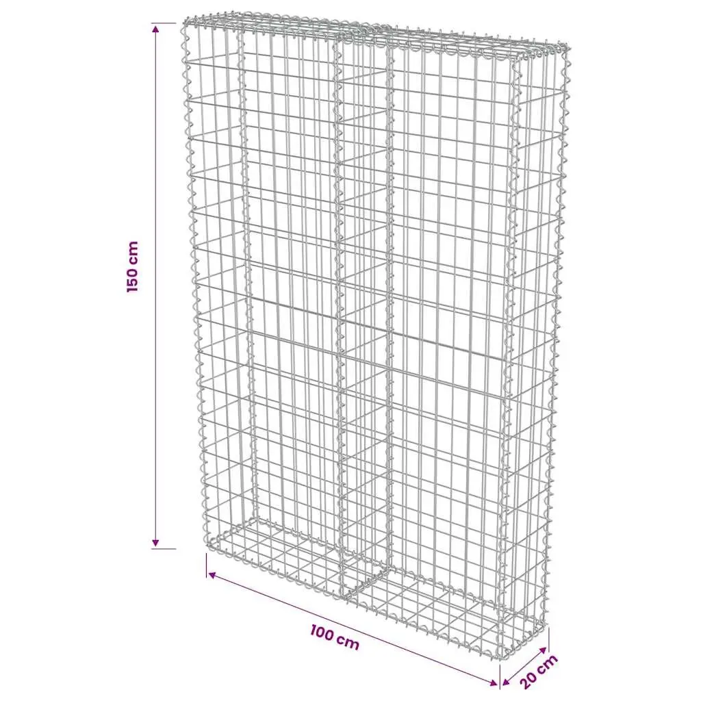 Gabion Retaining Barrier Galvanised Steel Silver 150cm Height 100cm Width 20cm Depth with Covers for Landscape Applications