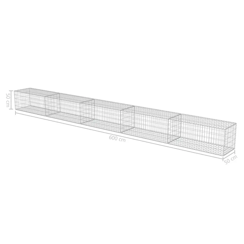 Gabion Fence Panel Galvanised Steel Retaining Wall System 600x50x50cm Silver with Covers