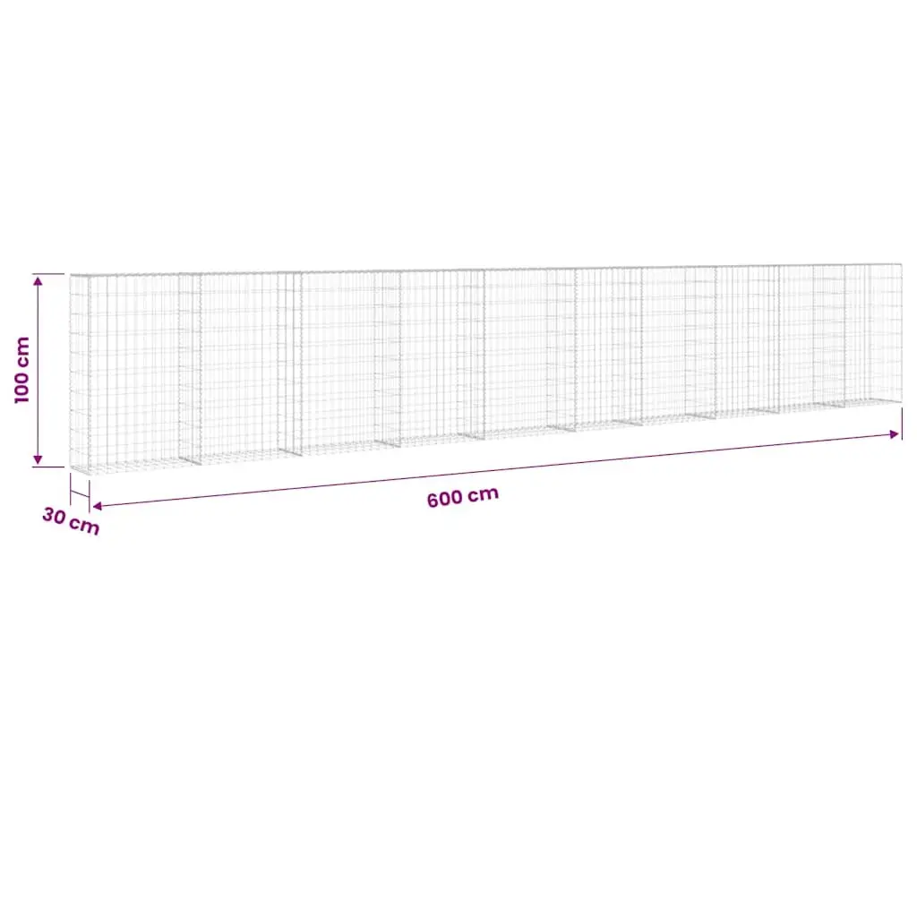 Gabion Wall Silver Galvanised Steel 600x30x100cm