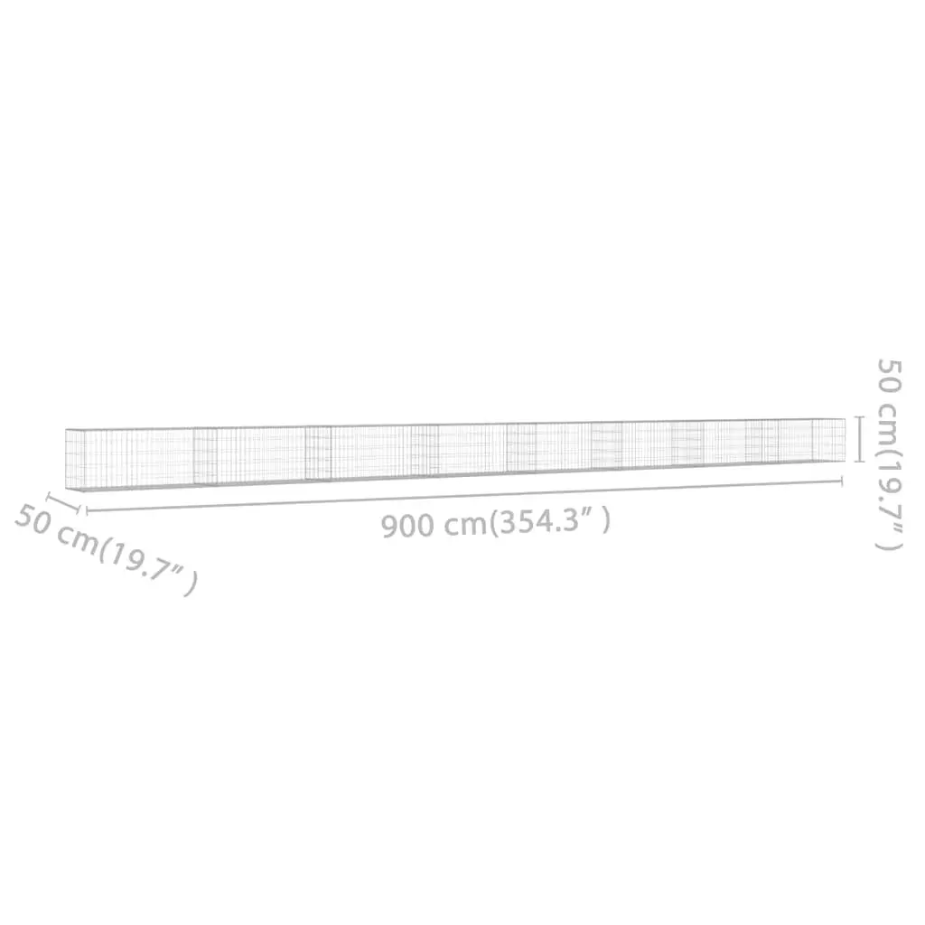 Galvanised Steel Garden Retaining Barrier Gabion Panel 900x50x50cm Silver Weather Resistant