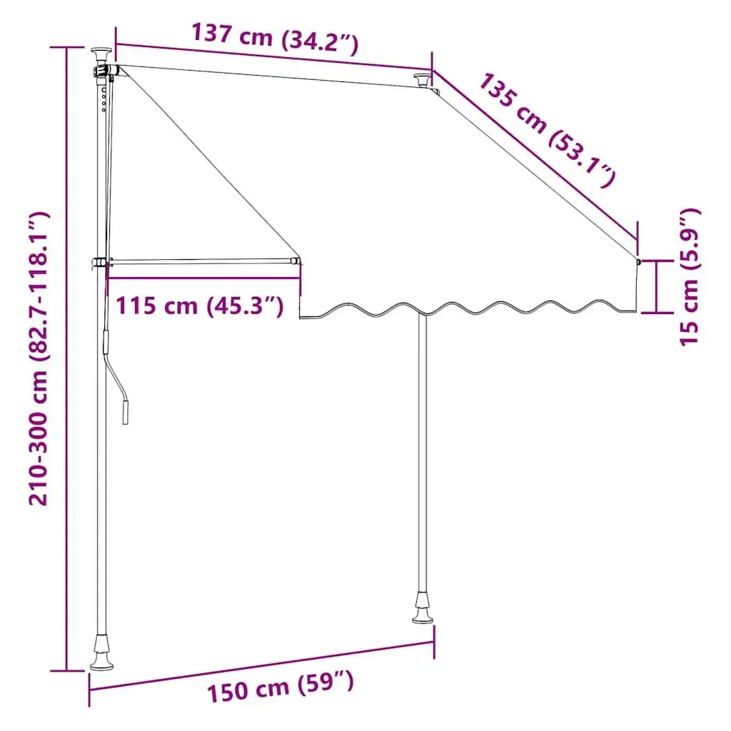 Retractable Awning Manual 150cm Anthracite Steel Frame UV Resistant Water Repellent Fabric Outdoor Shade for Window Balcony Terrace Garden
