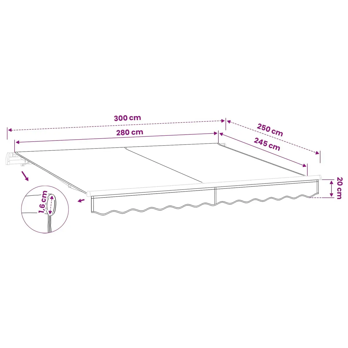 Awning Replacement Fabric for Balconies and Patios 3x2.5m